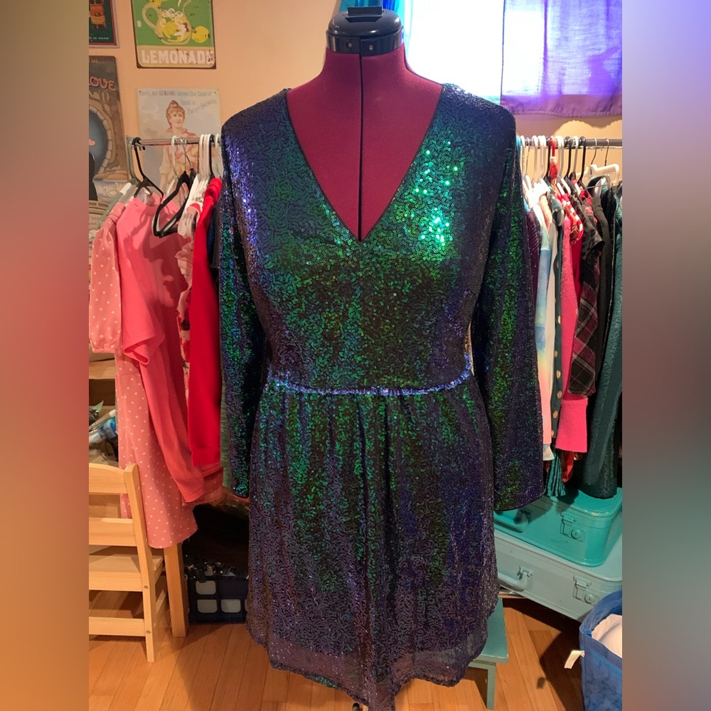 Shein size 14 Green to Blue Sequin Mini Dress